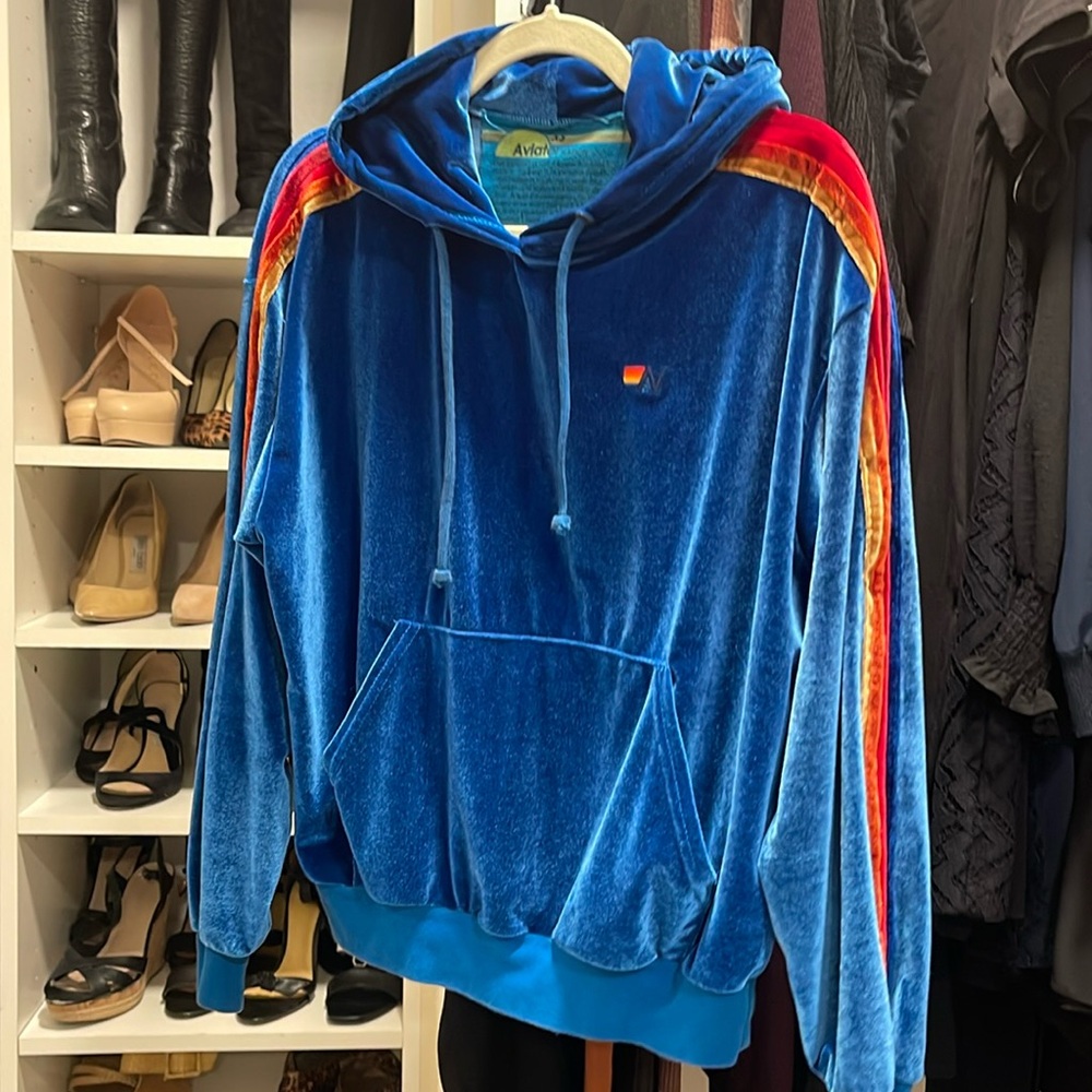 Aviator Nation, CLASSIC VELVET RELAXED PULLOVER HOODIE - VINTAGE BLUE